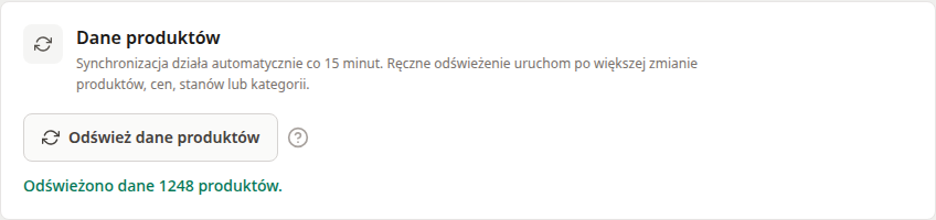 Sekcja odświeżania danych produktów GrowLabels