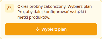 Komunikat GrowLabels po zakończeniu okresu próbnego z przyciskiem Wybierz plan