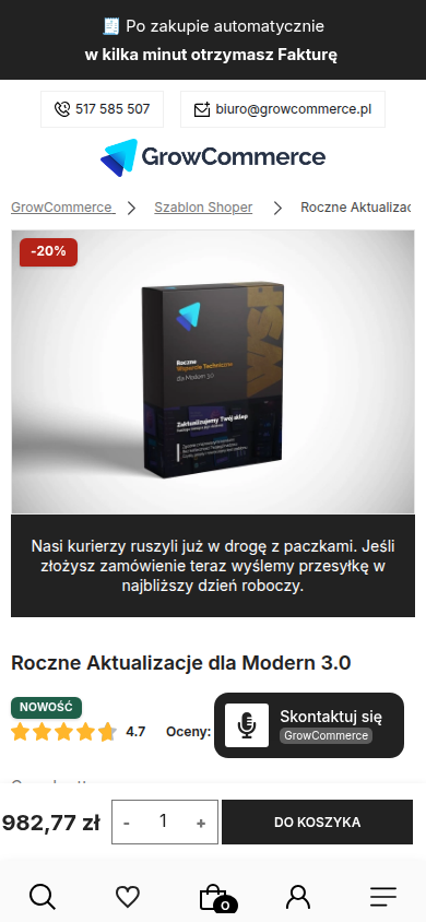 GrowLabels na telefonie w sklepie Shoper RWD